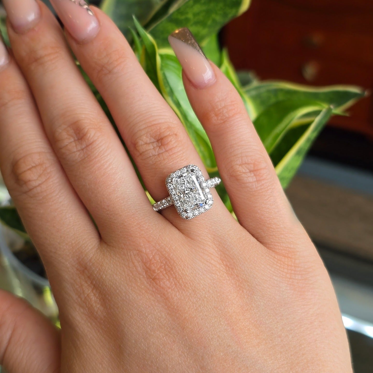 Verragio 14K White Gold Radiant Cut Moon Brand Lab Grown Diamond Mined Diamond Accents